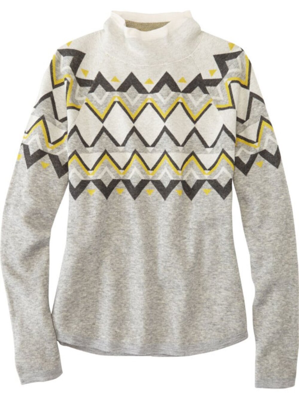 Title Nine Barra Fair Isle Mock Neck Sweater in Performance Merino Wool Blend XS